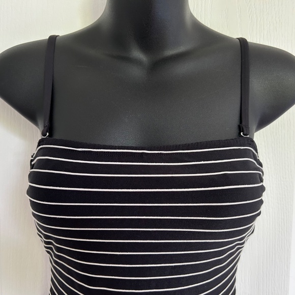 La Vie En Rose One Piece Swimsuit Size XS Black White Stripe Tank Aqua Rose - Picture 2 of 8